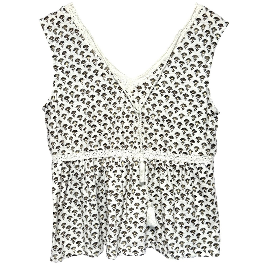 Lucky Brand Tank Top Womens M Creamy White Floral Babydoll Peplum Boho Lace